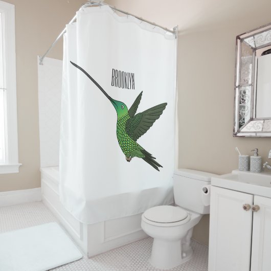 Rideaux De Douche Illustration d'un colibri à bec épée (En situation)