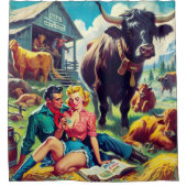 Rideaux De Douche Illustration d'un couple de pays rétro (Devant)