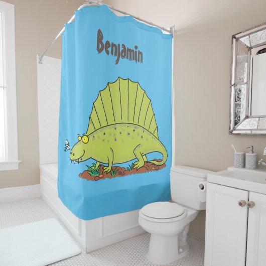 Rideaux De Douche Illustration d'un dimétrodon vert mignon (En situation)