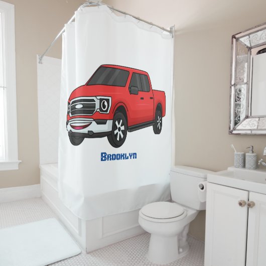 Rideaux De Douche Illustration d'une camionnette rouge mou (En situation)