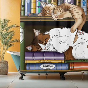 Rideaux De Douche Illustration d'une étagère à livres avec des chats