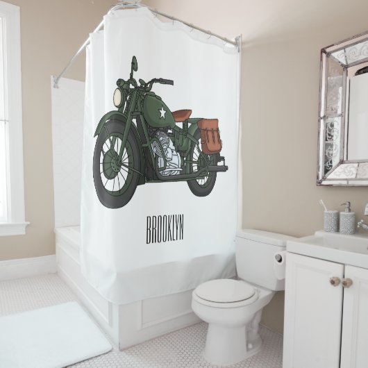 Rideaux De Douche Illustration d'une moto de croiseur militaire (En situation)