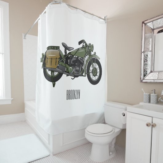 Rideaux De Douche Illustration d'une moto de croiseur militaire (En situation)