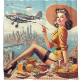 Rideaux De Douche Illustration d'une prise d'avion rétro (Devant)