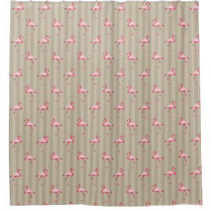 Rideaux De Douche Illustration Flamant rose rose Tropical Motif Stri