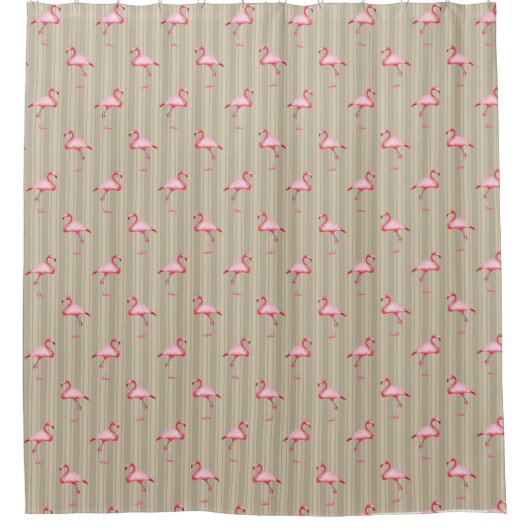 Rideaux De Douche Illustration Flamant rose rose Tropical Motif Stri (Devant)