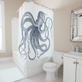 Rideaux De Douche Illustration nautique de poulpe bleue (En situation)