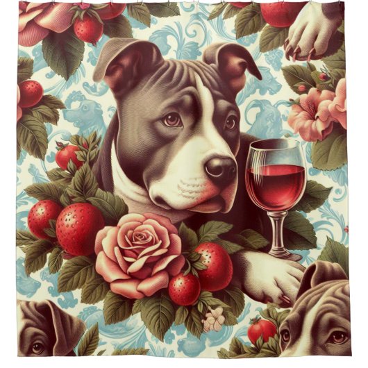 Rideaux De Douche Illustration Retro American Pit Bull Terrier (Devant)