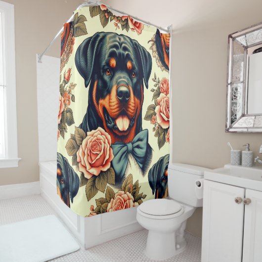 Rideaux De Douche Illustration Retro Rottweiler (En situation)