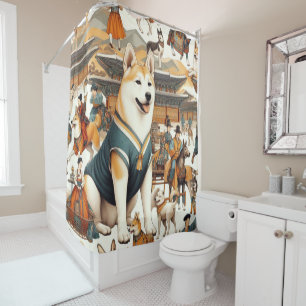 Rideaux De Douche Illustration sans couture du chien Jindo vintage c