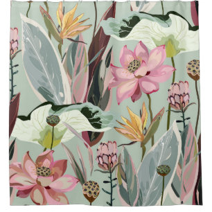 Rideaux De Douche Illustration Vintage florale des grandes fleurs
