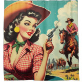 Rideaux De Douche Illustration vintage Pulp Cowgirl (Devant)