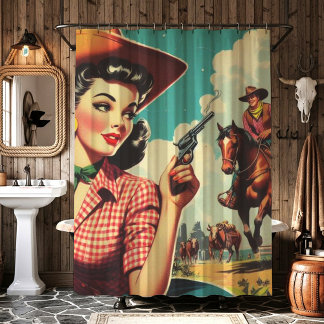 Rideaux De Douche Illustration vintage Pulp Cowgirl