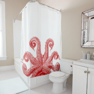 Rideaux De Douche Illustration vintage rouge de tentacules de poulpe