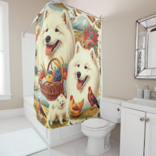 Rideaux De Douche Illustration vintage Samoyed Dog