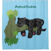 Rideaux De Douche Image de dessin animé de chat en panthère noire ja (Devant)