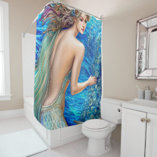 Rideaux De Douche Imaginaire Bleu Sirène Ocean Waves Art