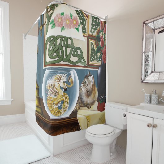 Rideaux De Douche Imaginaire Cheval de Mer de Chat (En situation)