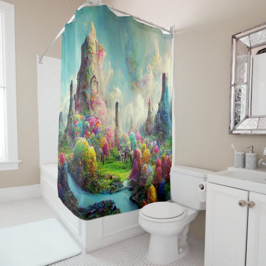 Rideaux De Douche Imaginaire coloré Enchanted Nature Paysage (En situation)