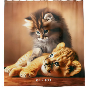 Rideaux De Douche Imaginaire Cute Kitten Jouer Avec Tigre