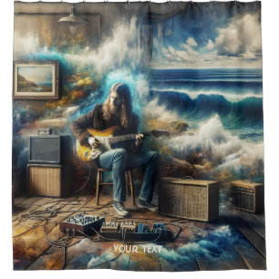 Rideaux De Douche Imaginaire Cute Music Guitare Océan