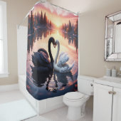 Rideaux De Douche Imaginaire Cute Swan Lake Sunset (En situation)