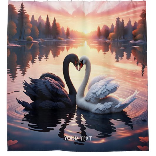 Rideaux De Douche Imaginaire Cute Swan Lake Sunset (Devant)