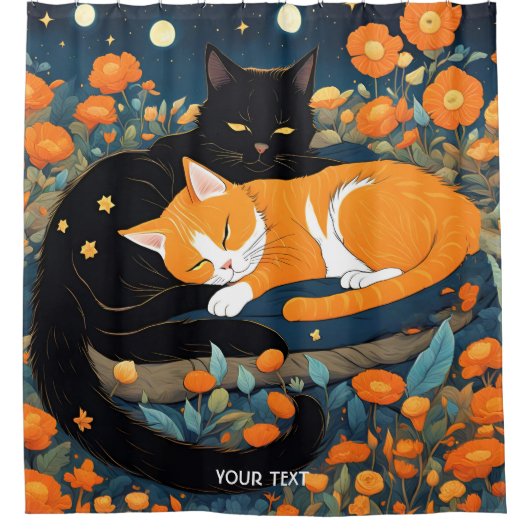 Rideaux De Douche Imaginaire Cute Vivid Black Orange Chats (Devant)