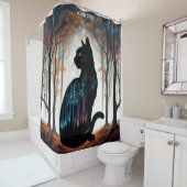 Rideaux De Douche Imaginaire Cute Vivid Forêt de Chat Noir (En situation)