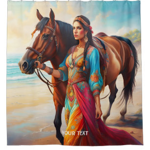 Rideaux De Douche Imaginaire Cute Vivid Girl Horse Sea