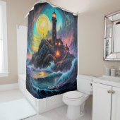 Rideaux De Douche Imaginaire Cute Vivid Lighthouse nuit de mer (En situation)