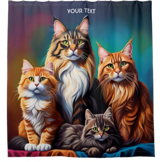 Rideaux De Douche Imaginaire Cute Vivid Maine Coon Famille (Devant)
