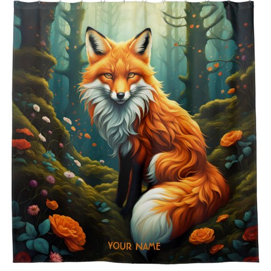 Rideaux De Douche Imaginaire Cute Vivid Majestic Fox Flowers (Devant)