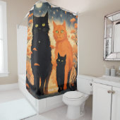 Rideaux De Douche Imaginaire Cute Vivid Orange Black Cats (En situation)