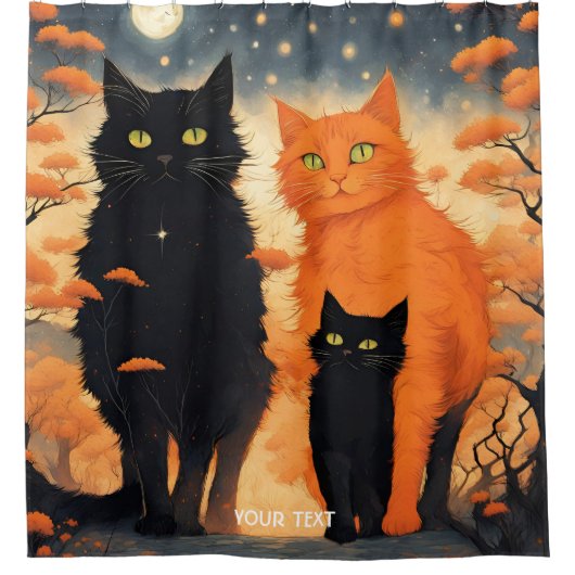 Rideaux De Douche Imaginaire Cute Vivid Orange Black Cats (Devant)