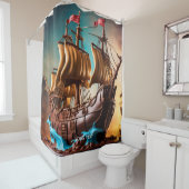 Rideaux De Douche Imaginaire Cute Vivid Pirate Ship Cake (En situation)