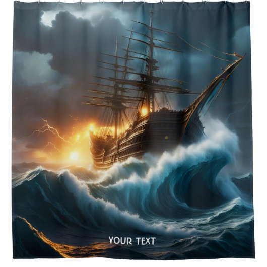 Rideaux De Douche Imaginaire Cute Vivid Storm Sea Ship (Devant)