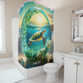 Rideaux De Douche Imaginaire Cute Vivid Turtle Vagues de Mer (En situation)