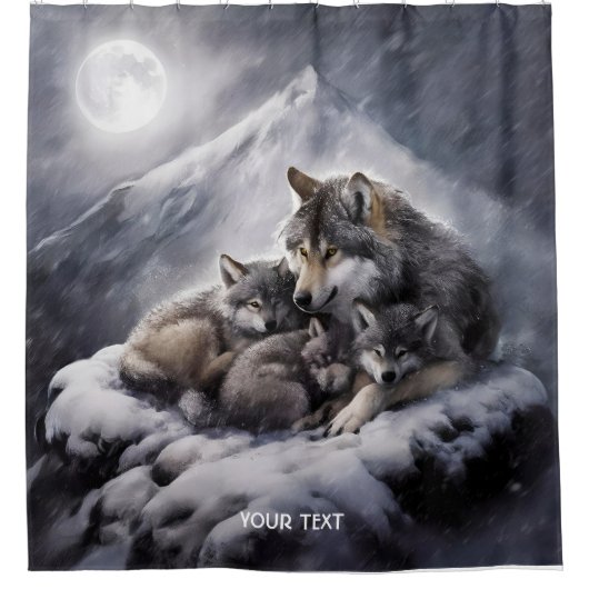 Rideaux De Douche Imaginaire Cute Wolf Famille Hiver (Devant)