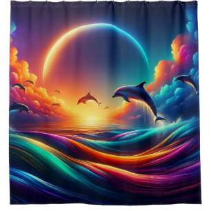 Rideaux De Douche "Imaginaire Dolphin Vibrant - Art Océan Surreal"