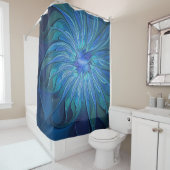 Rideaux De Douche Imaginaire Fleur Bleue Motif, Art Fractal Abstrait (En situation)