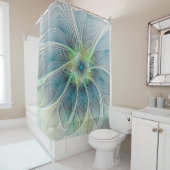 Rideaux De Douche Imaginaire fleuri Moderne Bleu Vert Fractal Fleur (En situation)