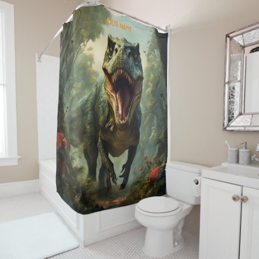 Rideaux De Douche Imaginaire Fleurs Vivides Majestic T-Rex (En situation)