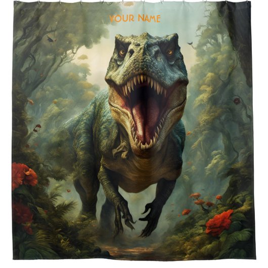 Rideaux De Douche Imaginaire Fleurs Vivides Majestic T-Rex (Devant)
