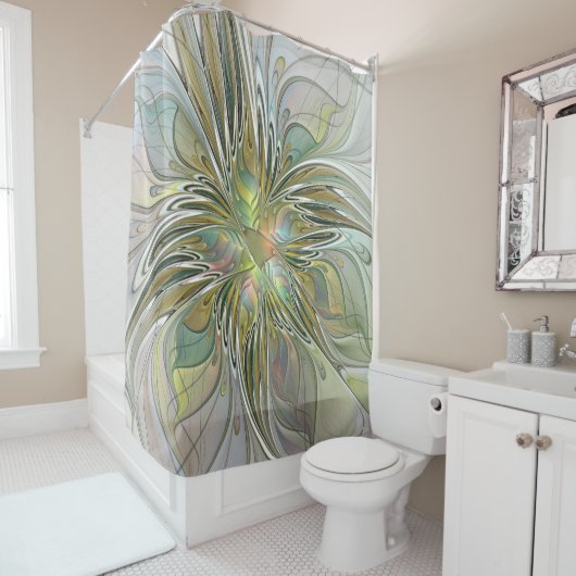 Rideaux De Douche Imaginaire Floral Fleur Art Fractal Moderne Avec O (En situation)