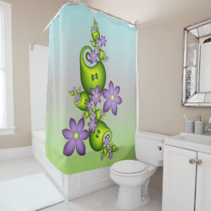 Rideaux De Douche Imaginaire Floral Fleurs Lilac Formes vertes Fract