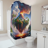 Rideaux De Douche Imaginaire Mignonne Île Avec Volcan (En situation)