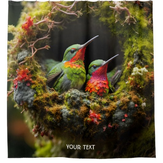Rideaux De Douche Imaginaire mignonne Vivid Hummingbird Nest Moss (Devant)