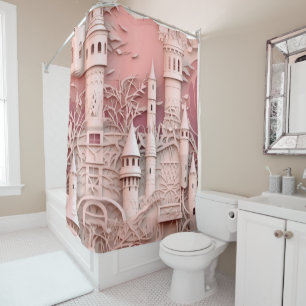 Rideaux De Douche Imaginaire rose Château Médiéval Mythique Magie