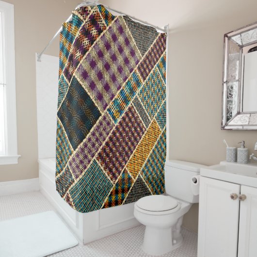 Rideaux De Douche Imitation du motif de patchwork indien avec textur (En situation)